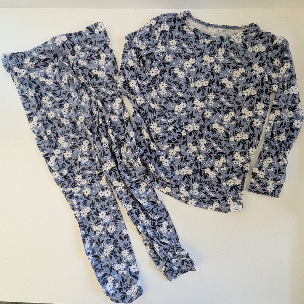 Sweet Bamboo Floral Pajama Set in Blue and White